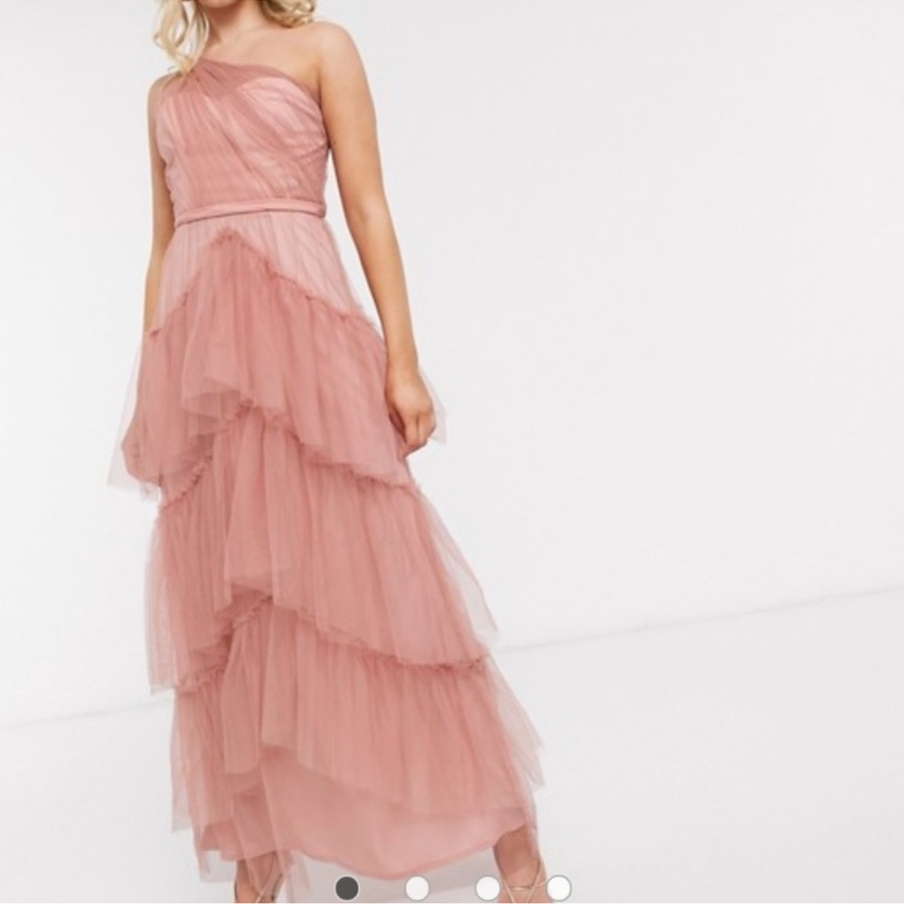 ASOS One Shoulder Layered Dress in Dusty Pink